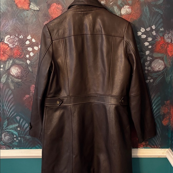 Eddie Bauer Dark Brown Leather Trench Coat - make me an offer - Picture 7 of 11
